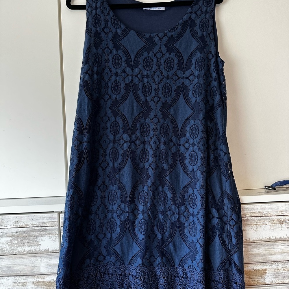 💙 Elsie & Zoey Navy Lace Overlay Dress L/XL Boho Sleeveless